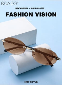 roaiss 2Pcs Oval Rimless Sunglasses for Women, UV400 Protection Sun Glasses, Fashion Decorative Eyewear for Outdoor Party Street Photography  - Image 5