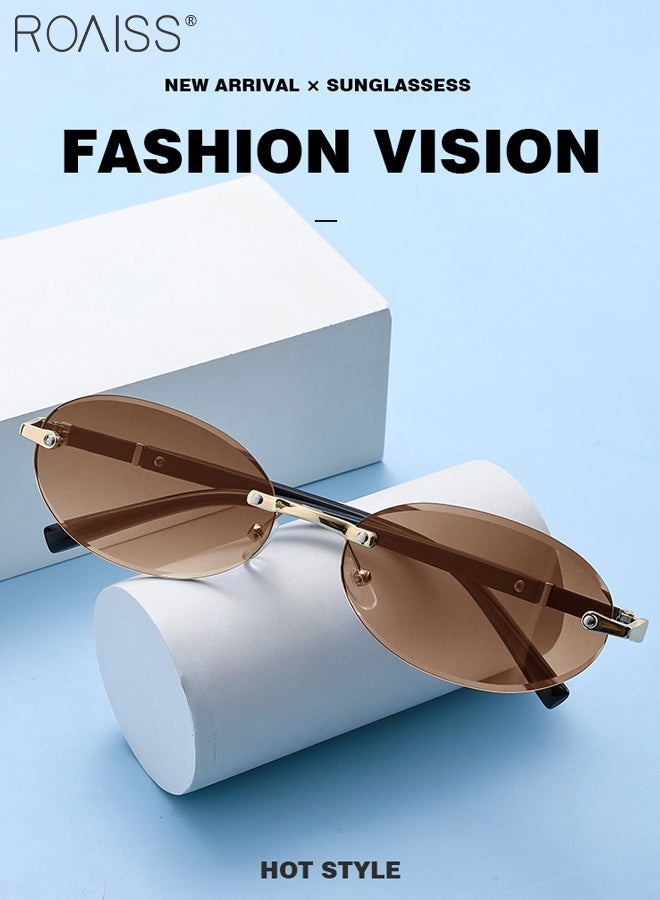 رويس نظارة شمسية بدون إطار بيضاوية الشكل للنساء، نظارات شمسية للحماية من الأشعة فوق البنفسجية 400، نظارات زخرفية عصرية لحفلات الهواء الطلق والتصوير الفوتوغرافي في الشوارع - Image 5