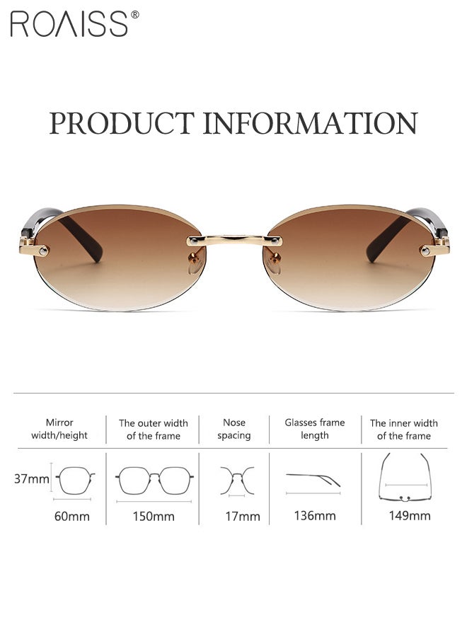 رويس نظارة شمسية بدون إطار بيضاوية الشكل للنساء، نظارات شمسية للحماية من الأشعة فوق البنفسجية 400، نظارات زخرفية عصرية لحفلات الهواء الطلق والتصوير الفوتوغرافي في الشوارع - Image 3