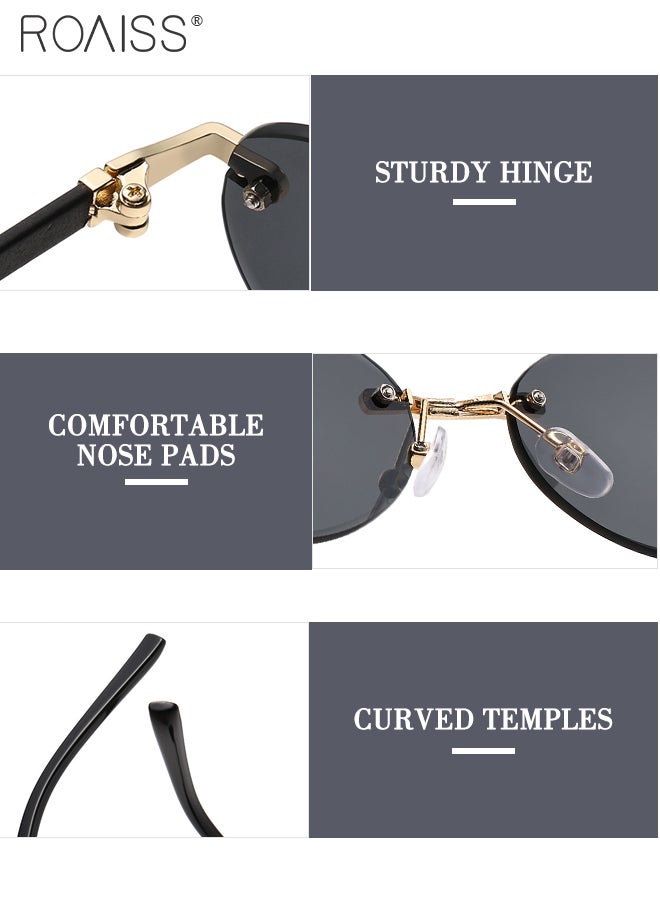 رويس نظارة شمسية بدون إطار بيضاوية الشكل للنساء، نظارات شمسية للحماية من الأشعة فوق البنفسجية 400، نظارات زخرفية عصرية لحفلات الهواء الطلق والتصوير الفوتوغرافي في الشوارع - Image 4