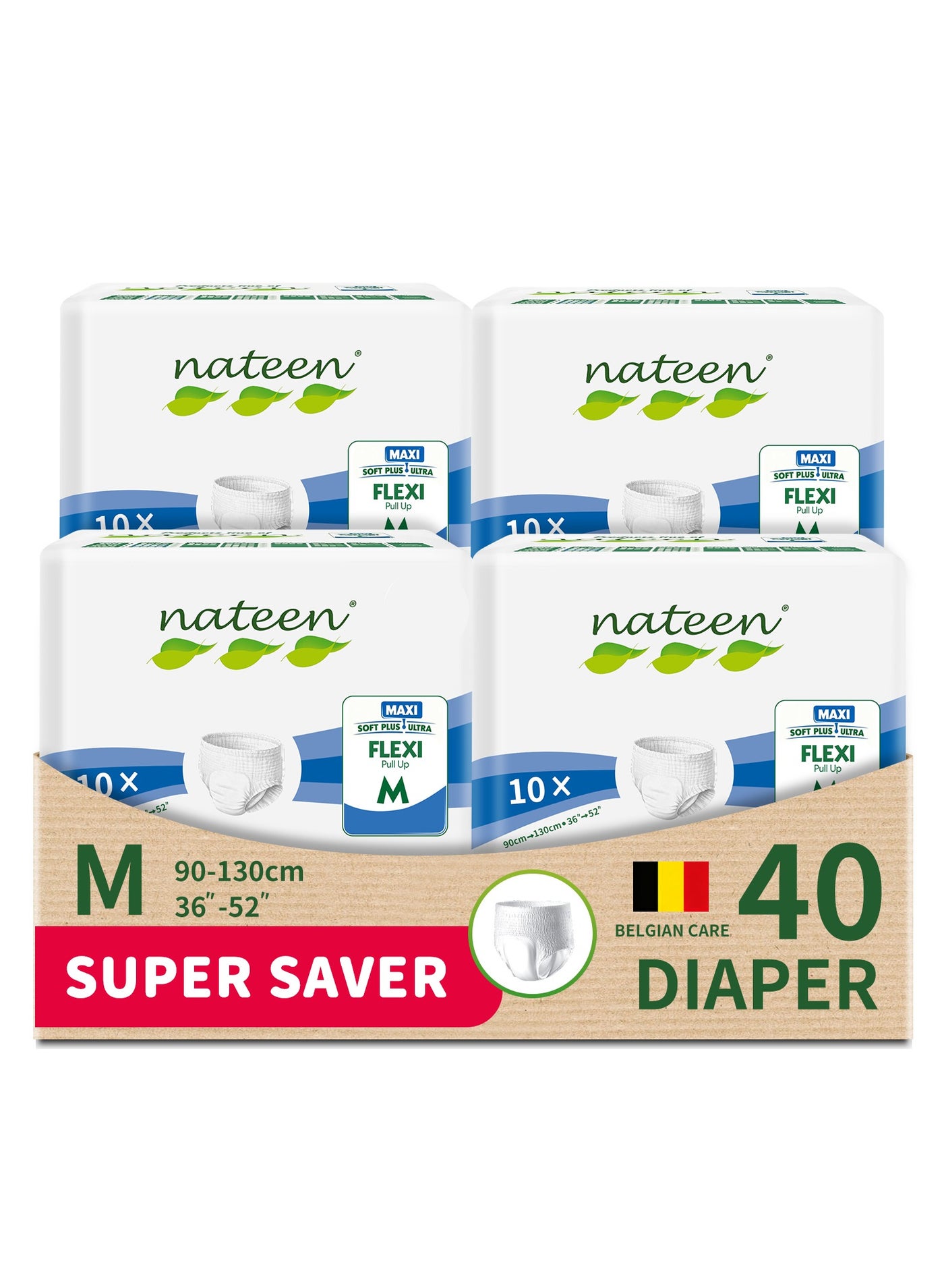 Nateen Flexi Maxi Adult Diapers Pants,Incontinence Night Time Pull Up,Medium,Waist Size 60-110cm,40 Count Adult Pull Ups,Superior Comfort,Excellent Combination of Protection. (40 Count)