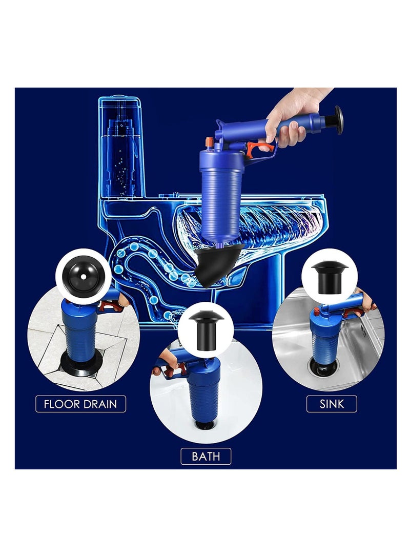 Toilet Plunger, Drain Clog Remover with 4 Sized Suckers, Sewer Dredge Tool, High Pressure Air Drain Blaster Gun, Tub Drain Cleaner Opener, Sink Plunger Cleaner - Image 3