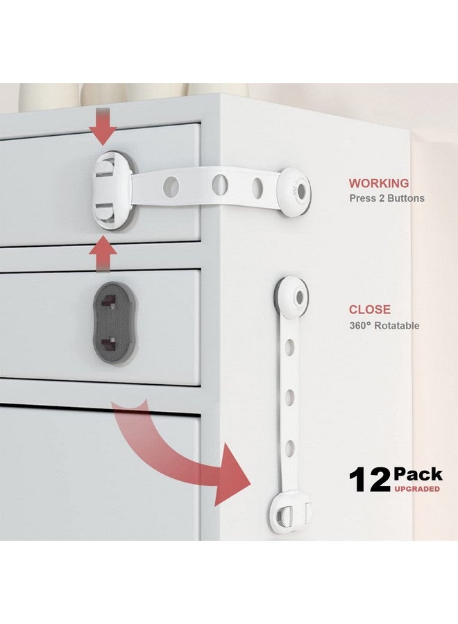 OKEFAN Child Safety Cabinet Strap Locks Okefan 12 Pack Baby Proofing Adhesive Latches For Kids Drawer Cupboard Dishwasher Fridge Oven Door No Drill (White) - Image 3