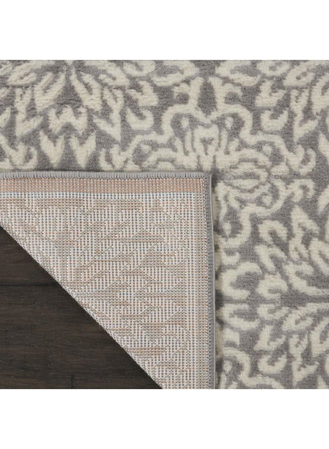 Nourison سجادة منطقة زهرية مبهجة باللون العاجي/الرمادي 2'3'' x 7'3''، سهلة التنظيف، غير متساقطة، غرفة نوم، غرفة معيشة، غرفة طعام، مطبخ (2x7) - Image 2