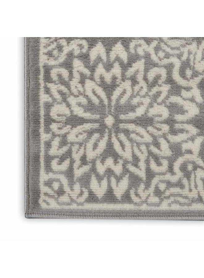 Nourison سجادة منطقة زهرية مبهجة باللون العاجي/الرمادي 2'3'' x 7'3''، سهلة التنظيف، غير متساقطة، غرفة نوم، غرفة معيشة، غرفة طعام، مطبخ (2x7) - Image 4