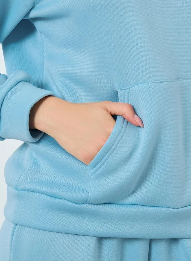 Styli Blue Solid Zip Collar Sweatshirt and Joggers Set