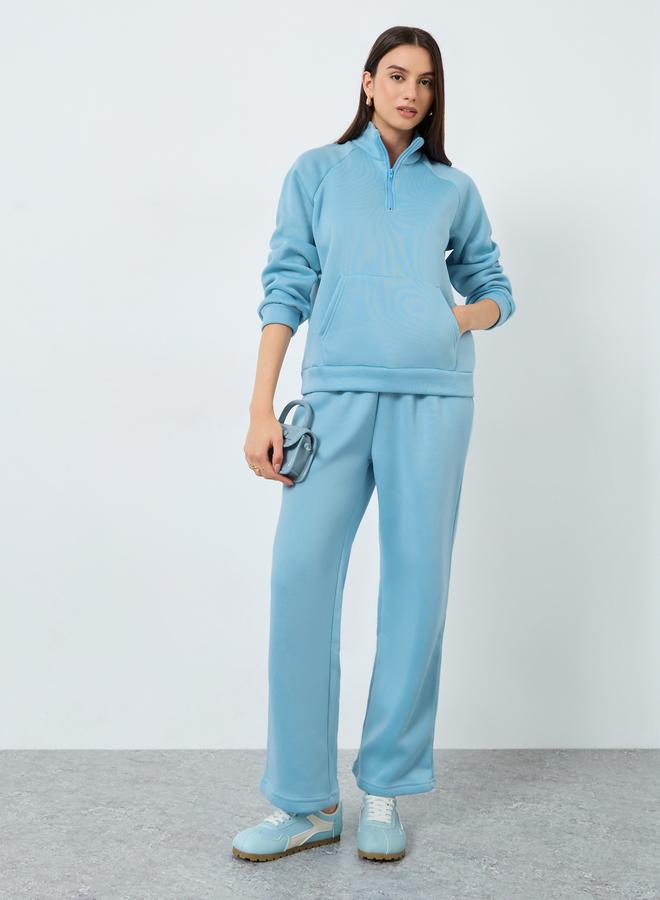 Styli Blue Solid Zip Collar Sweatshirt and Joggers Set - Image 2