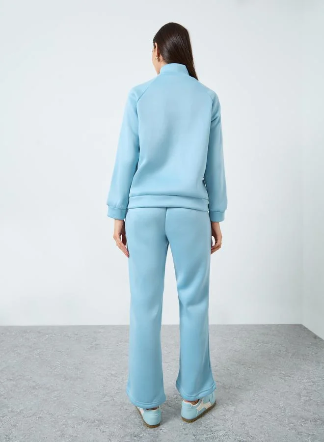 Styli Blue Solid Zip Collar Sweatshirt and Joggers Set