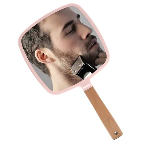Trifecta Single-Sided Portable Travel Handheld Vanity Mirror with Hanging Hole in Handle Hand Mirror with Comfy Handle for Makeup,Small Cute Wood Hand Mirror(Square, Pink Pack of 1) - Image 1