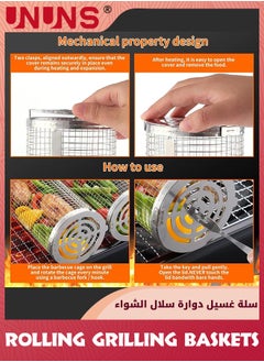 UNUNS 8 Pack Rolling Grilling Baskets,Rolling Grilling Baskets For Outdoor,Net Tube Stainless Steel Large Round Mesh Barbecue Cylinder Cage Cooking Accessories for Veggies Vegetable Fish Camping  - Image 4