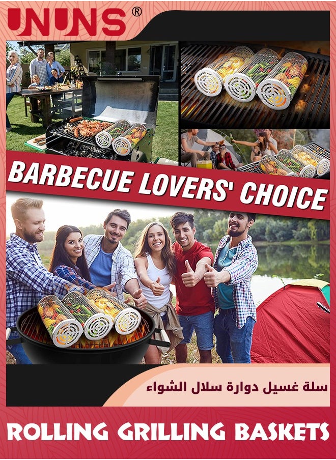 8 Pack Rolling Grilling Baskets,Rolling Grilling Baskets For Outdoor,Net Tube Stainless Steel Large Round Mesh Barbecue Cylinder Cage Cooking Accessories for Veggies Vegetable Fish Camping