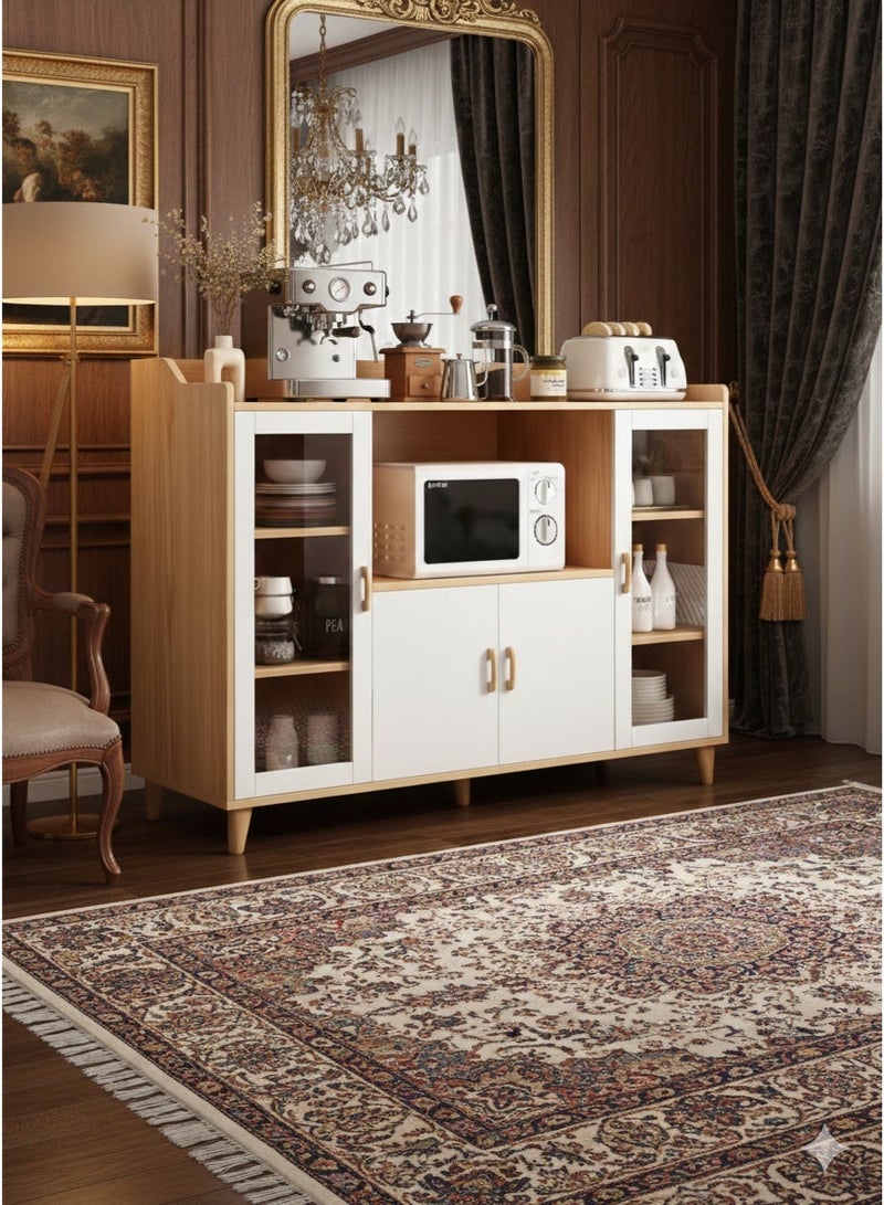 Coffee Corner Cabinet for Living Room or Office with Doors, Drawers and Microwave Holder, Large Surface for Coffee Machine, Cups, Antiques and Plants, Entryway Side Cabinet - Image 1