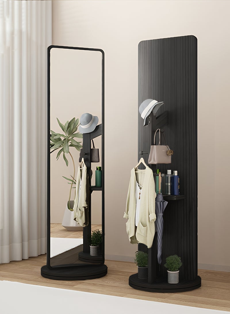 تايمي مرآة طويلة 166x56سم - مرآة دوارة مزودة بعلاقة ملابس خلفية ورفوف تخزين - مرآة خشبية بتصميم انيق وديكور عصري مناسبة لغرف اللبس وغرف النوم وبجانب الباب - Image 1