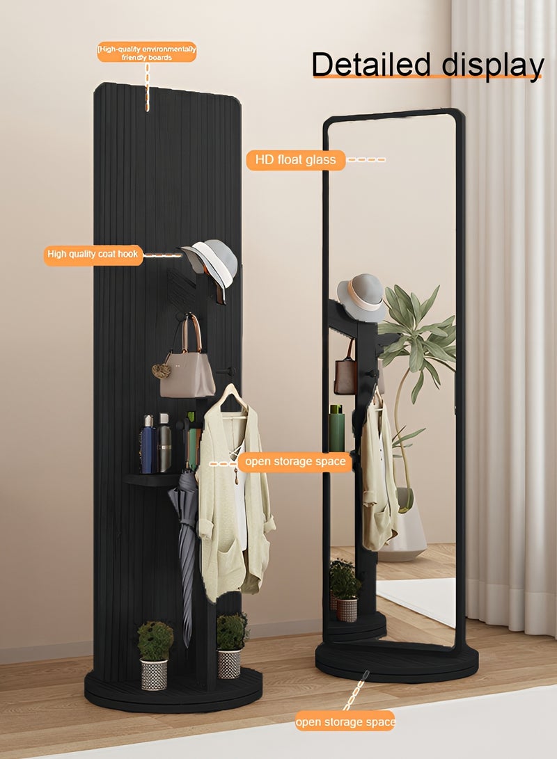 تايمي مرآة طويلة 166x56سم - مرآة دوارة مزودة بعلاقة ملابس خلفية ورفوف تخزين - مرآة خشبية بتصميم انيق وديكور عصري مناسبة لغرف اللبس وغرف النوم وبجانب الباب - Image 3