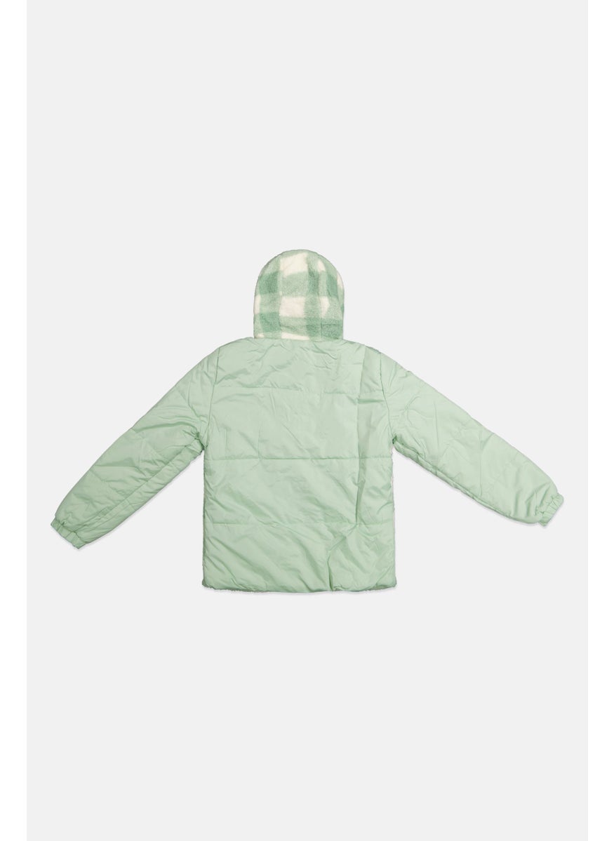 Limited Too Kids Girl Checkered Hooded Jacket, Mint Green  - Image 2