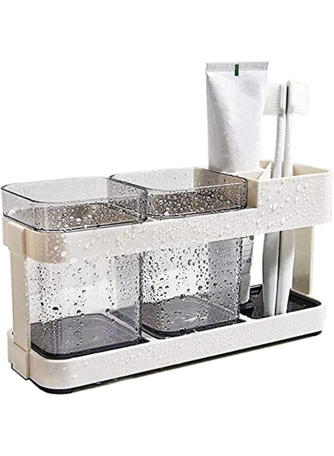 Plastic Bathroom Toothpaste And Toothbrush Holder With Two Rinse Cups, Multi-Functional Four-Slot Electric Toothbrush Holder For Bathroom Countertops. - Image 5