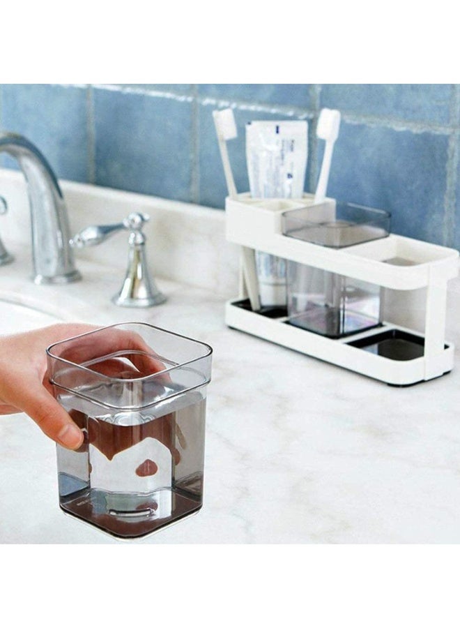 Plastic Bathroom Toothpaste And Toothbrush Holder With Two Rinse Cups, Multi-Functional Four-Slot Electric Toothbrush Holder For Bathroom Countertops. - Image 3