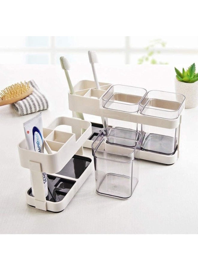 Plastic Bathroom Toothpaste And Toothbrush Holder With Two Rinse Cups, Multi-Functional Four-Slot Electric Toothbrush Holder For Bathroom Countertops. - Image 4