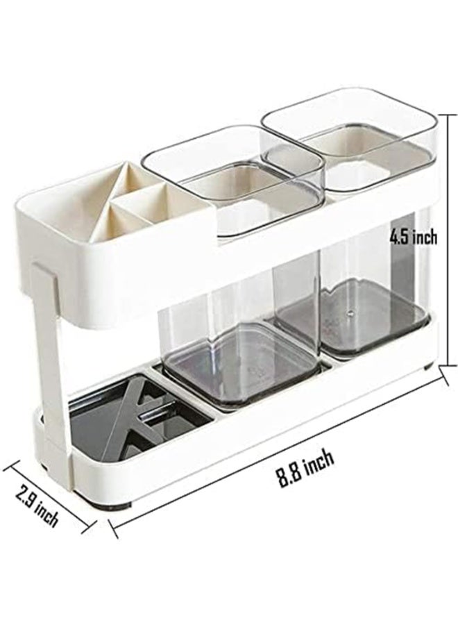 Plastic Bathroom Toothpaste And Toothbrush Holder With Two Rinse Cups, Multi-Functional Four-Slot Electric Toothbrush Holder For Bathroom Countertops. - Image 2
