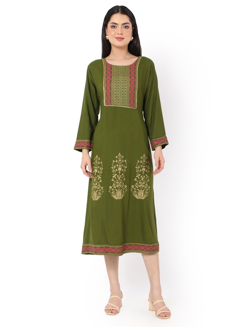 HANA & SARA UNIQUE PRINTED CASUAL STYLE GREEN COLOUR ARABIC KAFTAN JALABIYA DRESS  - Image 1