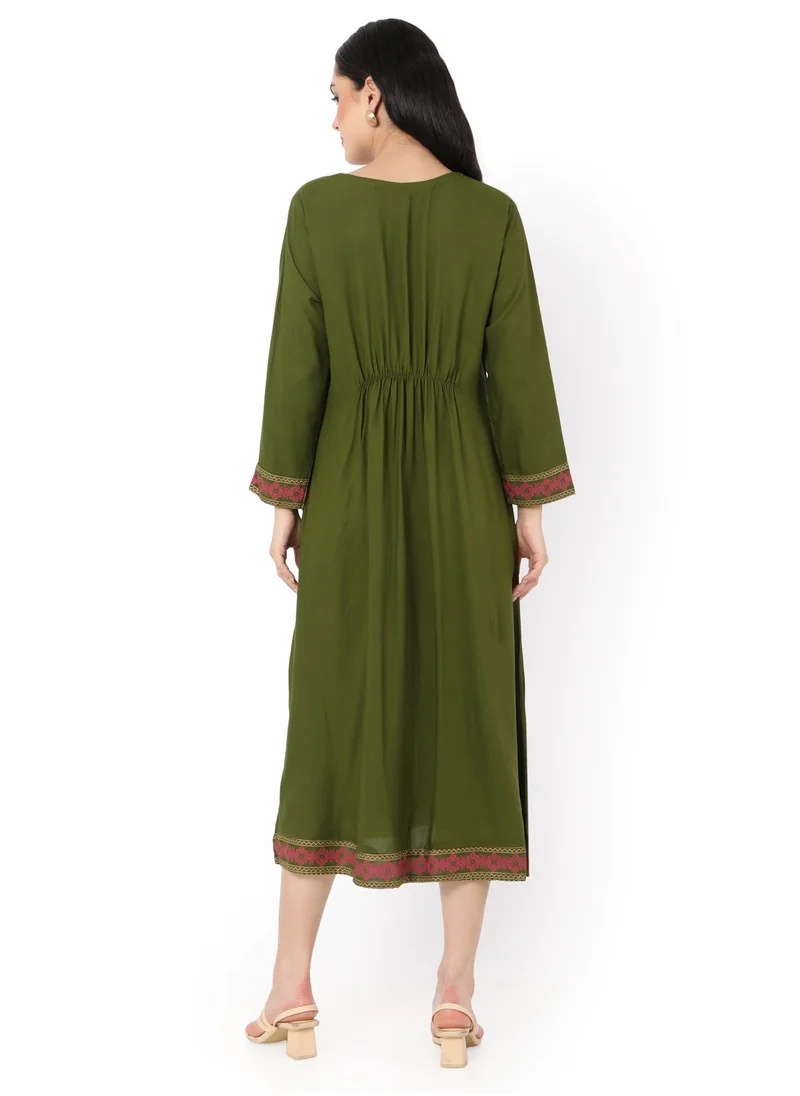 HANA & SARA UNIQUE PRINTED CASUAL STYLE GREEN COLOUR ARABIC KAFTAN JALABIYA DRESS