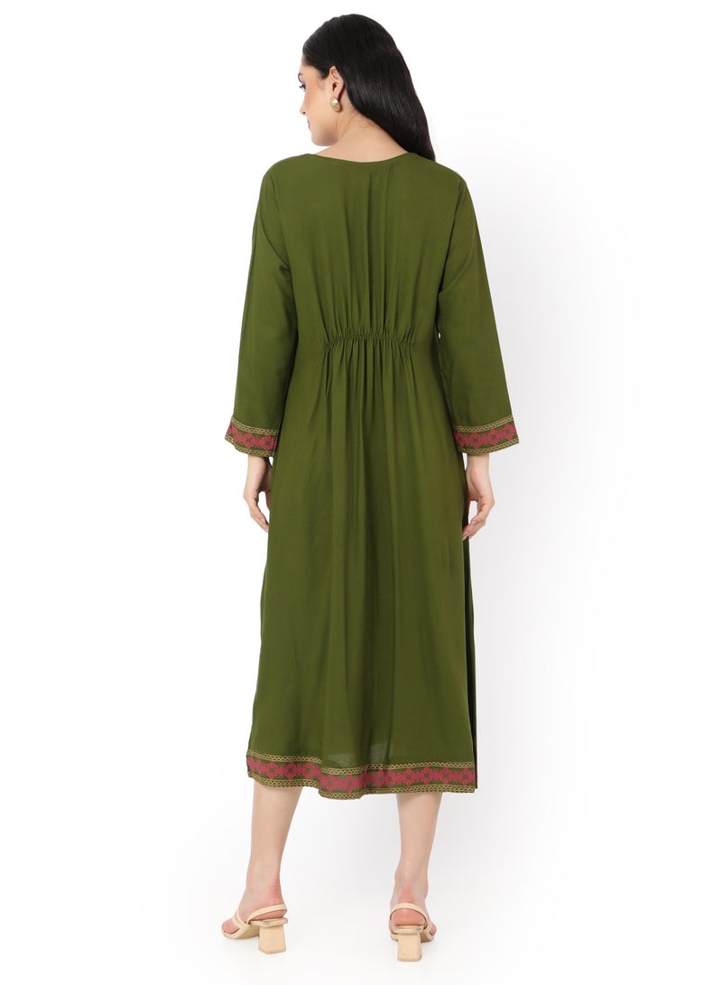 HANA & SARA UNIQUE PRINTED CASUAL STYLE GREEN COLOUR ARABIC KAFTAN JALABIYA DRESS  - Image 2
