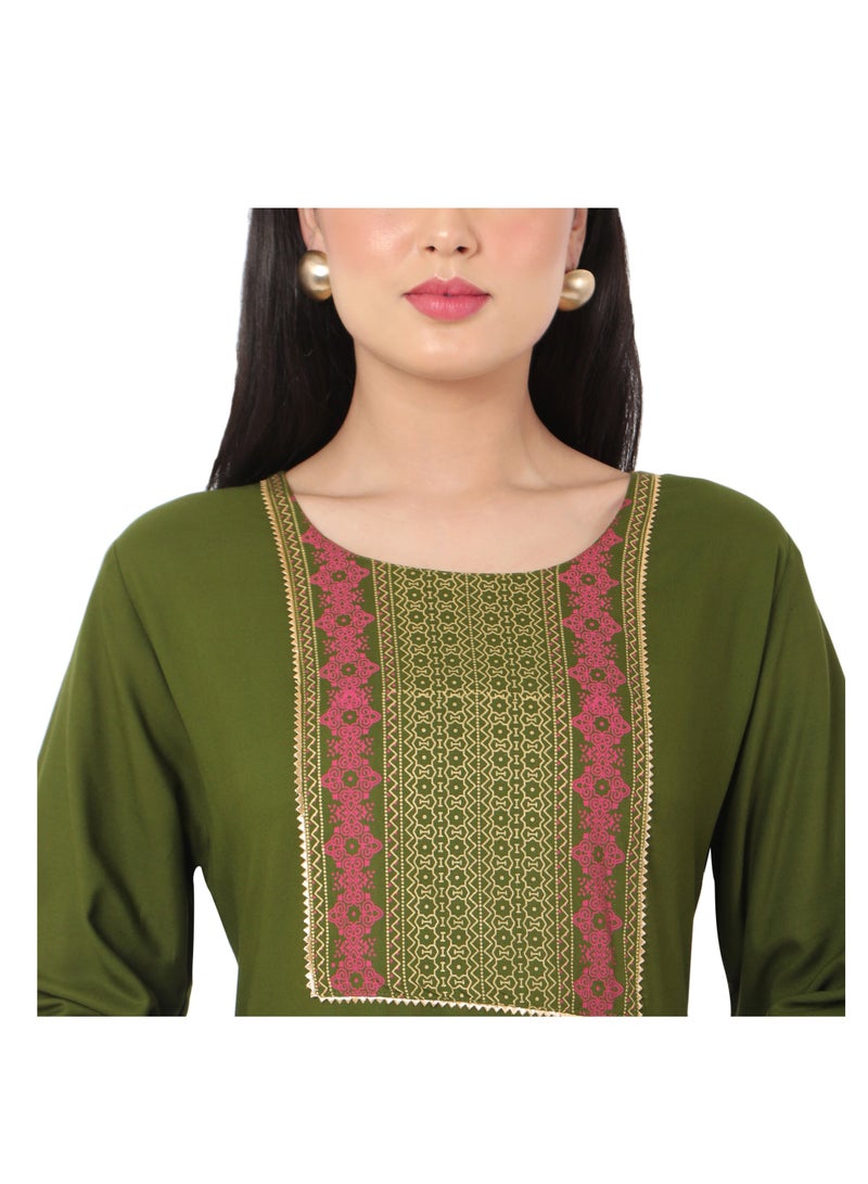 HANA & SARA UNIQUE PRINTED CASUAL STYLE GREEN COLOUR ARABIC KAFTAN JALABIYA DRESS  - Image 3