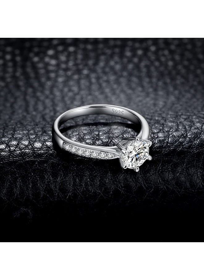 JewelryPalace - Classic 6.5Mm 1Ct Moissanite Solitaire Engagement Rings For Women 925 Sterling Silver Promise Ring For Her Round Cut Simulated Diamond Anniversary Wedding Rings De Size 9 - Image 1