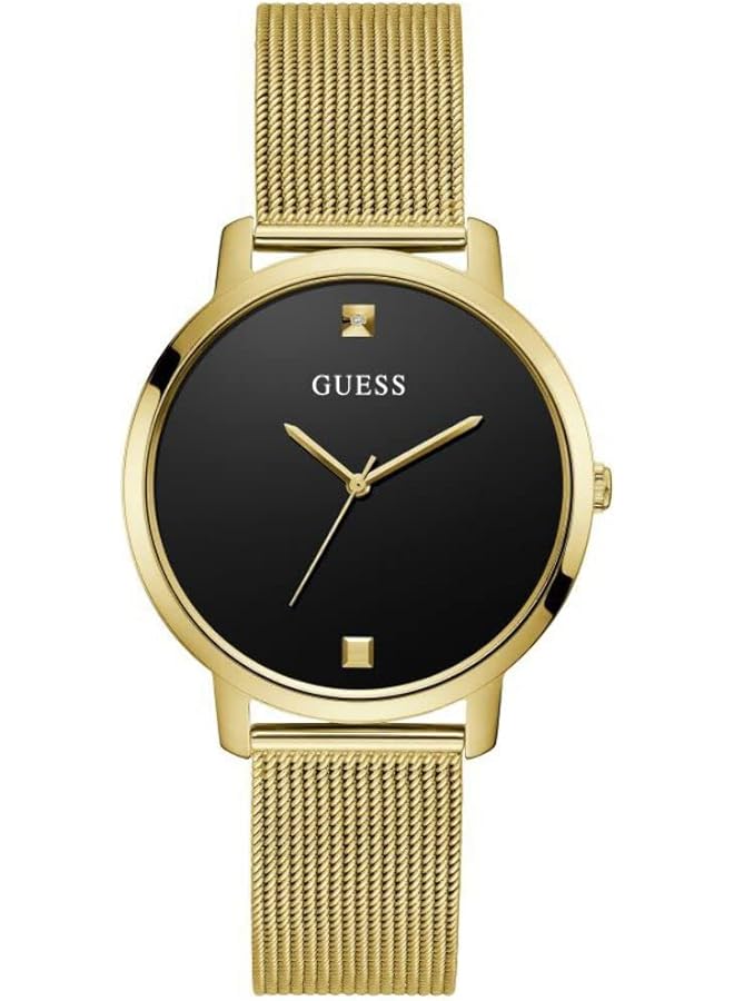 جس ساعة نسائية بقياس 40 ملم – مينا ألماس أسود وهيكل من الفولاذ المقاوم للصدأ باللون الذهبي مع سوار شبكي باللون الأسود - Image 1