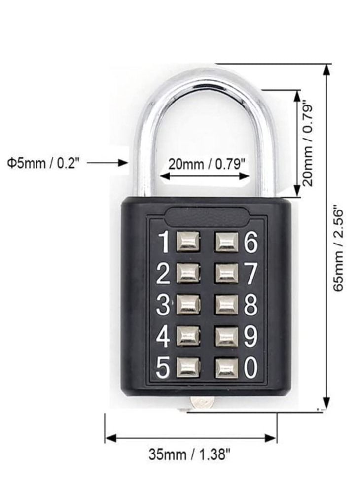 Excefore - Luggage Lock, 2Pcs Security Padlock Digital Lock Suitcase Drawer Door DIY Toolbox 10-bit Padlock, 5-Position Locking Mechanism Key Blind Old Man Fixed Gym Toolbox, Black - Image 1