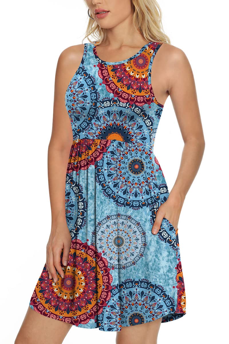 LONGYUAN Womens Stretchy Sundresses Casual Tank Sleeveless Dress Small FL Mix Blue - Image 1