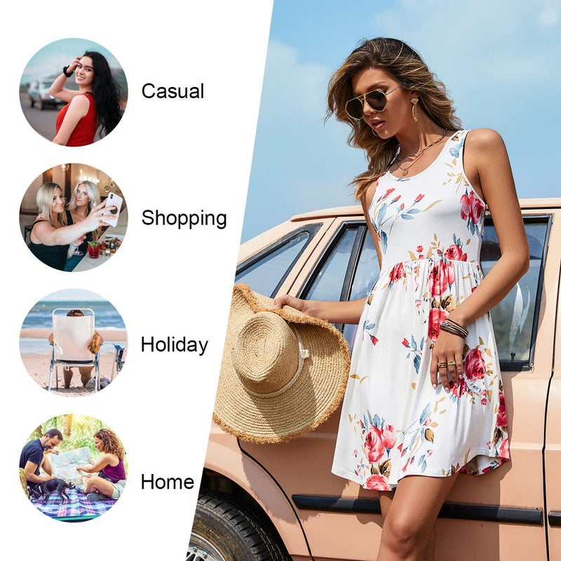 LONGYUAN Womens Stretchy Sundresses Casual Tank Sleeveless Dress Small FL Mix Blue - Image 3
