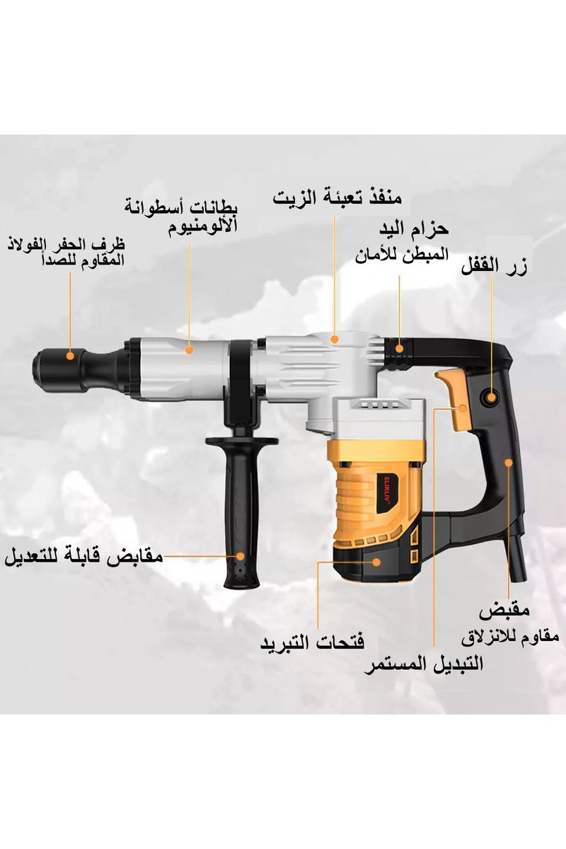 ELIKLIV 1200W Demolition Hammer, Heavy Duty Electric Demolition Jack Hammer, Electric Demo Chipping Hammer for Floor Tile Removal, Concrete Breaker - Image 2