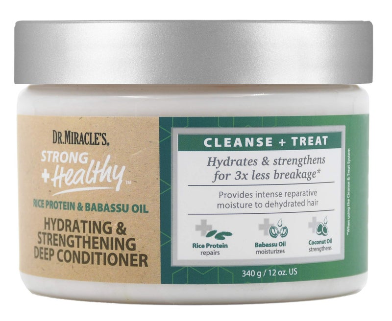 Dr. Miracle's Strong & Healthy Hydrating & Strengthening Deep Conditioner. Contains Coconut Oil to provide intense moisture and repair damaged hair. - Image 1