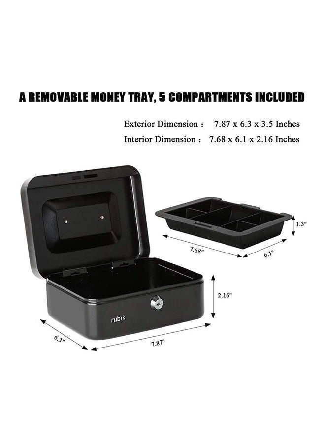 Portable Money Safe Box with Tray And Lock Black 20 x 17.5 x 9centimeter - Image 3
