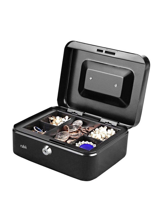 Portable Money Safe Box with Tray And Lock Black 20 x 17.5 x 9centimeter - Image 2