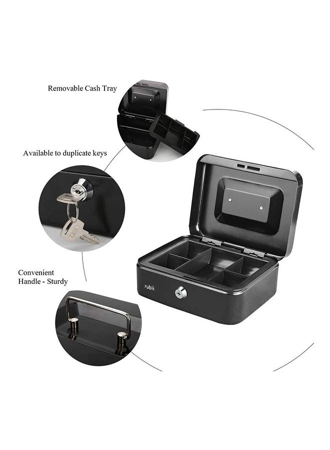 Portable Money Safe Box with Tray And Lock Black 20 x 17.5 x 9centimeter - Image 4