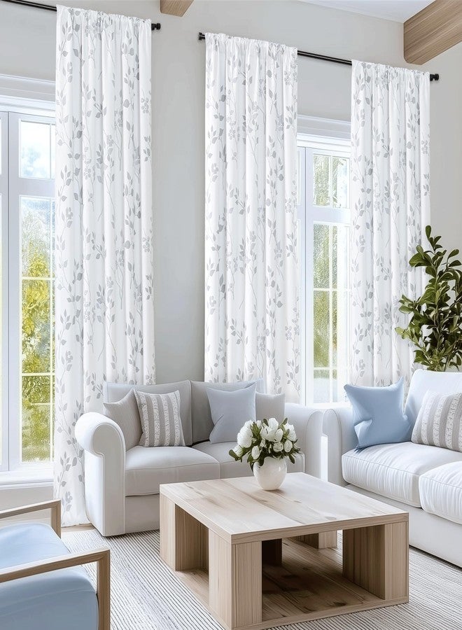 Beauoop Floral 100% Blackout Curtains 84 Inches Long 2 Panels for Bedroom Living Room Grey White Flower Patterned Room Darkening Thermal Insulated Soundproof Rod Pocket Back Tab Window Drapes, 52X84 - Image 5