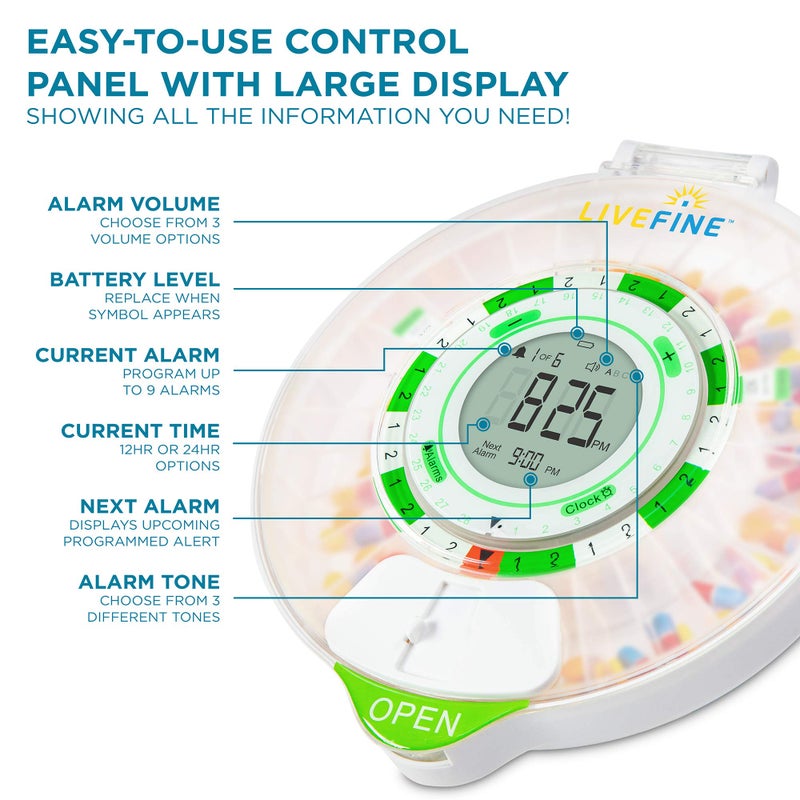 Live Fine 28-Day Automatic Pill Dispenser with Upgraded LCD Display, Key Lock, Sound & Light for Prescriptions, Medication, Vitamins, Supplements & More - Image 3