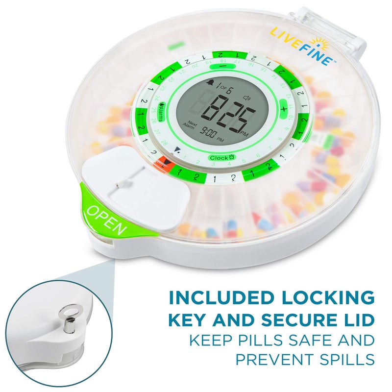 Live Fine 28-Day Automatic Pill Dispenser with Upgraded LCD Display, Key Lock, Sound & Light for Prescriptions, Medication, Vitamins, Supplements & More - Image 4