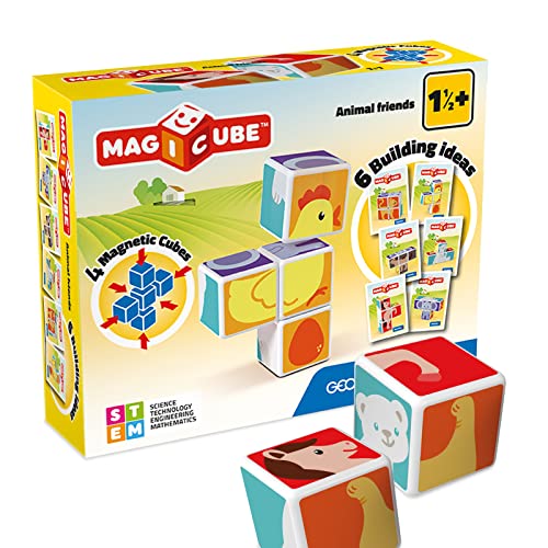 GEOMAG MagiCube Animal Friends 4Piece Magnetic Cubes Building Set Toddlers Kids Ages 15 STEMEndorsed Educational Toy SwissMade Creativity Early Learning Fun 6 Adorable Building Ideas - Image 1