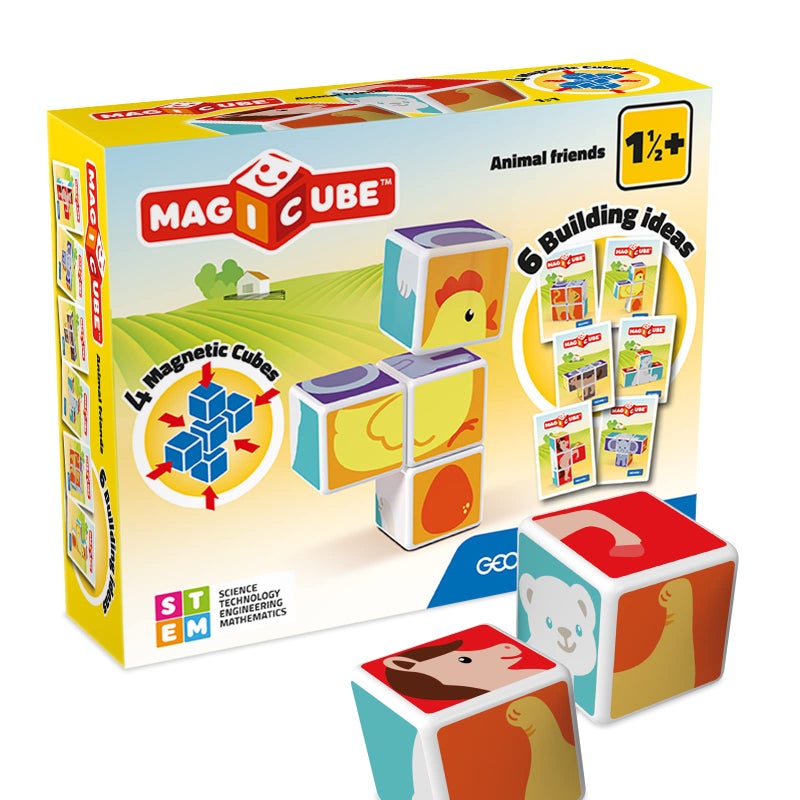 GEOMAG MagiCube Animal Friends 4Piece Magnetic Cubes Building Set Toddlers Kids Ages 15 STEMEndorsed Educational Toy SwissMade Creativity Early Learning Fun 6 Adorable Building Ideas - Image 3