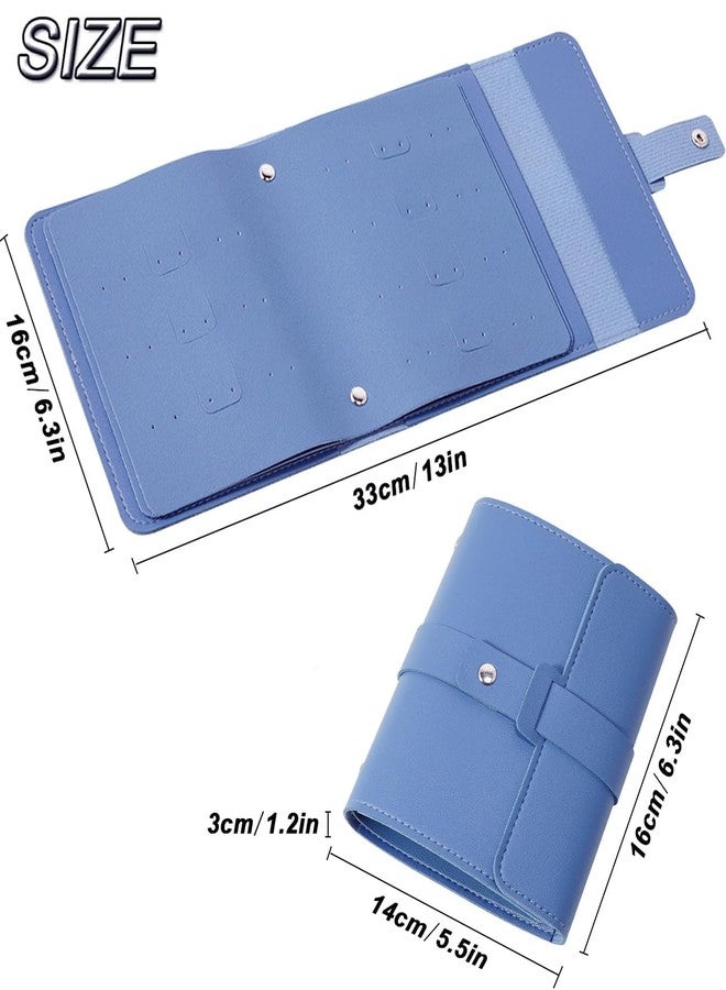 POSTEN Earrings Organizer Foldable Leather Jewelry Pouch - Essential Travel Accessory & Easy-to-Carry Case for Necklaces, Earrings, Rings, Travel-Friendly Jewelry Organizer (BLUE) - Image 2