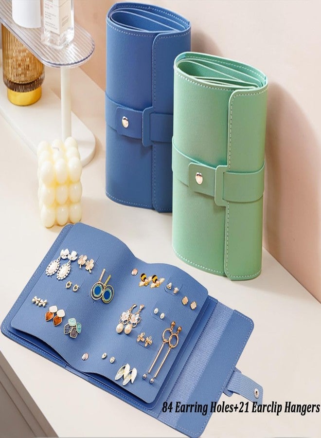 POSTEN Earrings Organizer Foldable Leather Jewelry Pouch - Essential Travel Accessory & Easy-to-Carry Case for Necklaces, Earrings, Rings, Travel-Friendly Jewelry Organizer (BLUE) - Image 4