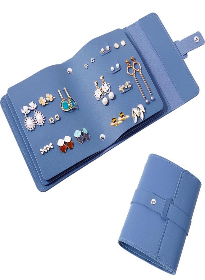 POSTEN Earrings Organizer Foldable Leather Jewelry Pouch - Essential Travel Accessory & Easy-to-Carry Case for Necklaces, Earrings, Rings, Travel-Friendly Jewelry Organizer (BLUE) - Image 1