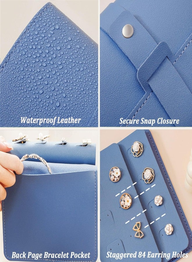 POSTEN Earrings Organizer Foldable Leather Jewelry Pouch - Essential Travel Accessory & Easy-to-Carry Case for Necklaces, Earrings, Rings, Travel-Friendly Jewelry Organizer (BLUE) - Image 5
