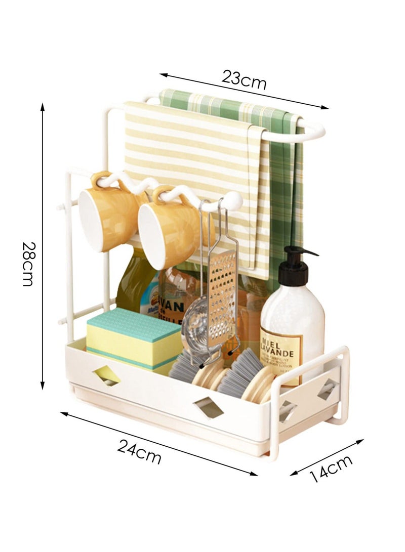 Anmi 【Discounts & Final Clearance】 Kitchen Towel and Sponge Holder, All-in-One Organizer with Mug Drain Tray (White) - For Wall or Freestanding Use - Image 2