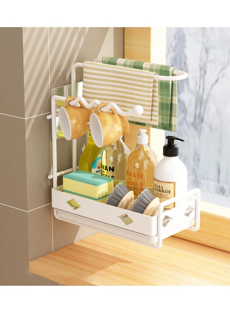 Anmi 【Discounts & Final Clearance】 Kitchen Towel and Sponge Holder, All-in-One Organizer with Mug Drain Tray (White) - For Wall or Freestanding Use - Image 3