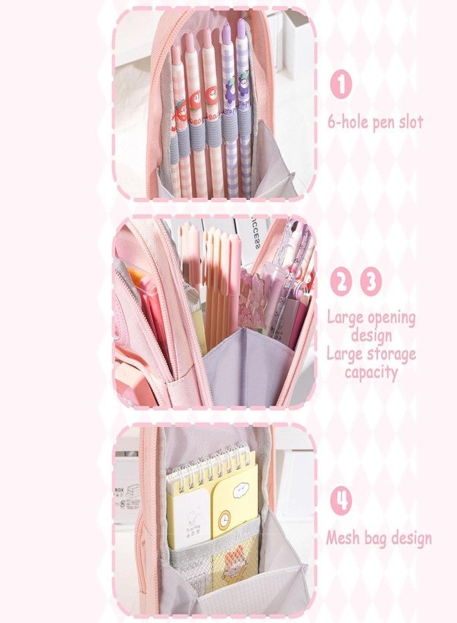 GETNAKSH Kawaii Purple Stationery Combo Set for Girls | Kawaii Pencil Case Pouch with Zipper & Push Pull Eraser with Refills | Back to School Supplies Gift for Kids (Pink) - Image 5