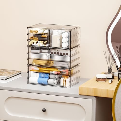 Yieach 3 Pack Clear Storage Drawers With 10 Drawers,Stackable 11.1” Large Acrylic Drawer Organizer and Makeup Organizer For Vanity,Bathroom Countertop,Cabinet,Pantry,Office Supply Storage Bins Drawers - Image 3